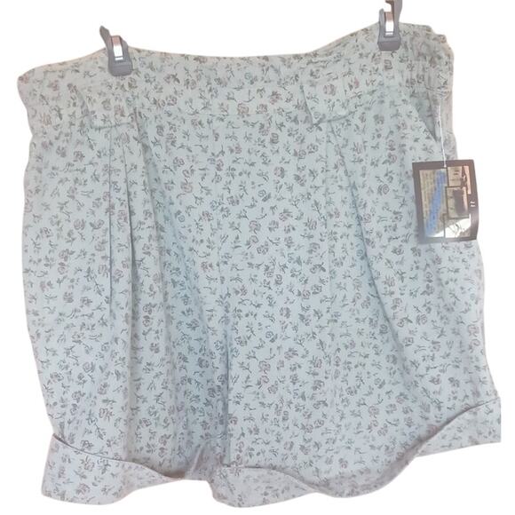 Vintage Transport 100% Cotton Shorts Green Floral, Paper Bag Waist Women's Large - Picture 1 of 8